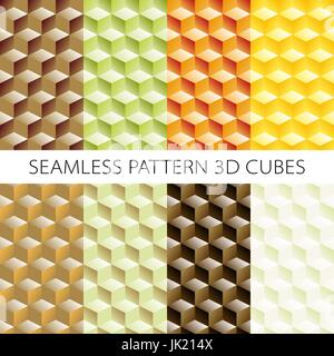 Isometrischen Spiel Brick Würfel gesetzt. Vektor Holz Würfel Designelemente für Spiele. Nahtlose Muster. Stock Vektor