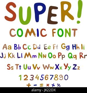 Wow. Kreativ mit hohem Detailgrad Schriftart für Ihr Design. Das Alphabet im Stil der Comics. Grafik-Pop - Kunst auf transparenten Hintergrund. Helle Cartoon comi Stock Vektor