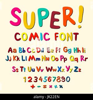 Wow. Kreativ mit hohem Detailgrad Schriftart für Ihr Design. Das Alphabet im Stil der Comics. Grafik-Pop - Kunst auf transparenten Hintergrund. Helle Cartoon comi Stock Vektor