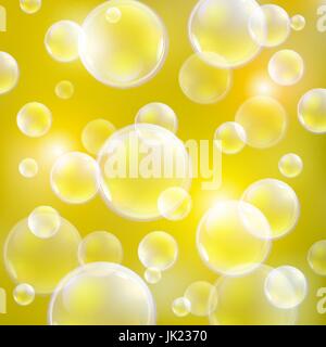 Transparenten Seifenblasen. Seifenblasen auf einem gelben Hintergrund-Kunst Stock Vektor