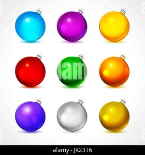 Bunte Weihnachtskugeln. Satz von isolierten realistische Dekorationen. Vektor-Illustration. Kunst Stock Vektor