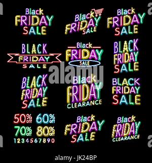 Schwarzer Freitag entwirft NEON | Retro-Style-Elemente | Vintage Schmuck | Verkauf, Räumung | Vektor-Set | Schwarzer Freitag Retro-Lightframe. KUNST Stock Vektor