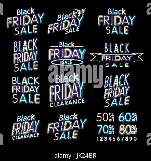 Schwarzer Freitag entwirft NEON | Retro-Style-Elemente | Vintage Schmuck | Verkauf, Räumung | Vektor-Set | Schwarzer Freitag Retro-Lightframe. KUNST Stock Vektor