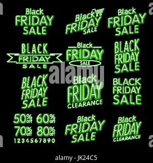 Schwarzer Freitag entwirft NEON | Retro-Style-Elemente | Vintage Schmuck | Verkauf, Räumung | Vektor-Set | Schwarzer Freitag Retro-Lightframe. KUNST Stock Vektor