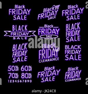 Schwarzer Freitag entwirft NEON | Retro-Style-Elemente | Vintage Schmuck | Verkauf, Räumung | Vektor-Set | Schwarzer Freitag Retro-Lightframe. KUNST Stock Vektor