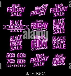 Schwarzer Freitag entwirft NEON | Retro-Style-Elemente | Vintage Schmuck | Verkauf, Räumung | Vektor-Set | Schwarzer Freitag Retro-Lightframe. KUNST Stock Vektor