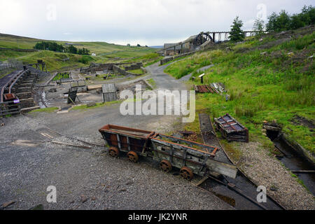 Wagen und Wassermühle Killhope Lead Mining Museum Stockfoto