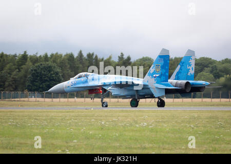 Ex-russischen sowjetischen kalten Krieges ukrainischen Suchoi SU-27 Flanker Etalagen Fairford International Air Tattoo 2017 Stockfoto