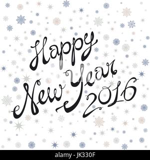 Glückliches neues Jahr 2016-Grußkarte, Poster. Vektor Urlaub Vorlage Hand Schriftzug, Schneeflocken, Kunst Stock Vektor