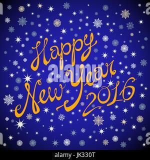 Glückliches neues Jahr 2016 Feier Plakat, Banner oder Flyer mit stilvollen Text und Sternen auf blauem Hintergrund. Kunst Stock Vektor