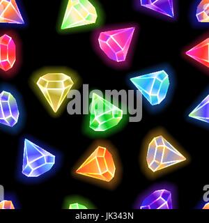 nahtlose Muster Hintergrund Vektor Edelsteine und Diamanten Symbole in verschiedenen Farben Hintergrund gesetzt. Stock Vektor