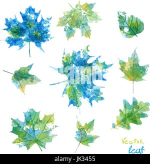 Satz von Silhouetten der Ahornblätter in Aquarell, Vektor Stock Vektor