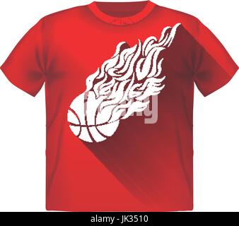 Retro Sport Flamme Maskottchen Vector Zeichen T-shirt mit einem basketball Stock Vektor