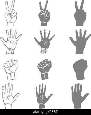 Offene leere Hände halten schützen geben Gesten Icons Set isoliert Vektor-illustration Stock Vektor