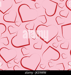 nahtlose Muster mit roten Herzen auf rosa Hintergrund. Stockfoto