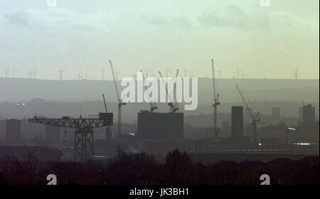 Glasgow Stadt weiten Panoramablick Süd monochrome Dämmerung Himmel mit Blick auf die West End Stadtbild skyline Stockfoto