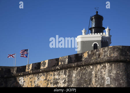 Puerto Rico, San Juan, Old San Juan, San Felipe del Morro Fort El Morro Leuchtturm Stockfoto