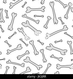 Nahtlose Vektormuster. Farbige Hund Essen Knochen, Knochen Textur: weiß und grau lustige drucken isolierten weißen Hintergrund Hand in schwarze Linie gezeichnet. Beautifu Stock Vektor