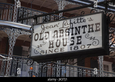 USA, Louisiana, New Orleans, French Quarter, melden für Jean Lafitte Old Absinthe House Bar, b. 1807 Stockfoto