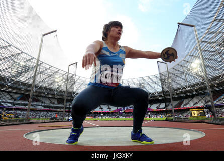 Der Ukraine Orysia Ilchyna in Aktion während der Frauen Discus F12 endgültige tagsüber acht der 2017 Para Leichtathletik-Weltmeisterschaften in London Stadion. PRESSEVERBAND Foto. Bild Datum: Freitag, 21. Juli 2017. S. PA Geschichte Leichtathletik Para. Bildnachweis sollte lauten: Simon Cooper/PA Wire. Einschränkungen: Nur zur redaktionellen Verwendung. Keine Übertragung von Ton- oder bewegte Bilder und keine video-Simulation. Stockfoto