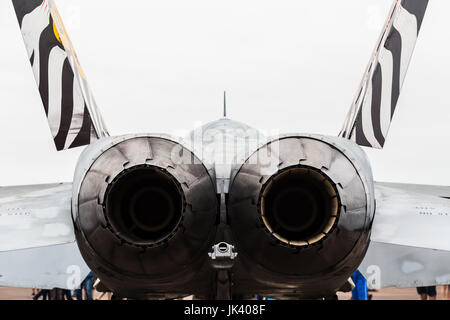 EF-18 Uhr Hornet von der spanischen Luftwaffe bei 2017 Royal International Air Tattoo am Royal Air Force Fairford in Gloucestershire gesehen. Stockfoto