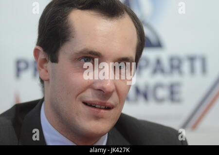 Nicolas Bay, Generalsekretär des französischen nationalen Front (FN) spricht in Lyon (Frankreich) Stockfoto