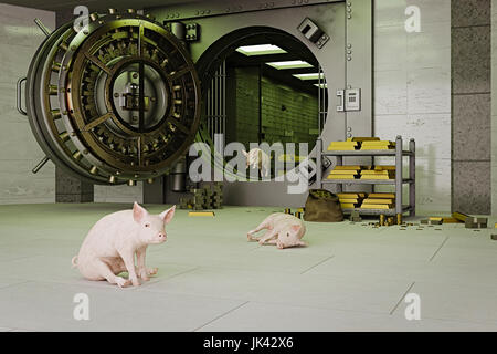 Schweine, die Flucht aus dem Tresor Stockfoto