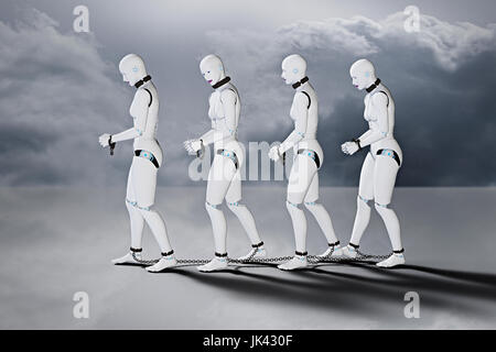 Roboter-Frauen-Sklaven in Ketten Stockfoto