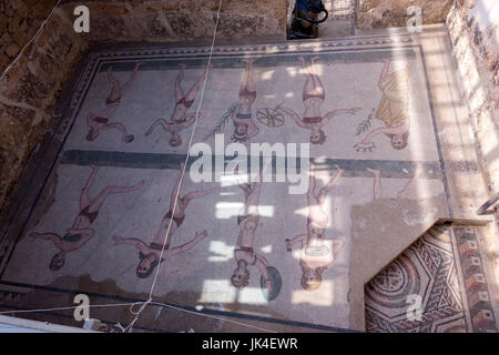 Römische Mosaiken in der Römischen Villa oder Palast der Villa Imperiale del Casale, Villa Romana del Casale, Sizilien, Italien Stockfoto