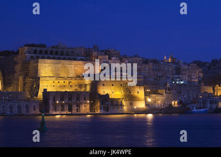 Malta, Valletta, Blick auf die Stadt von Vittoriosa, Birgu, Sonnenaufgang Stockfoto