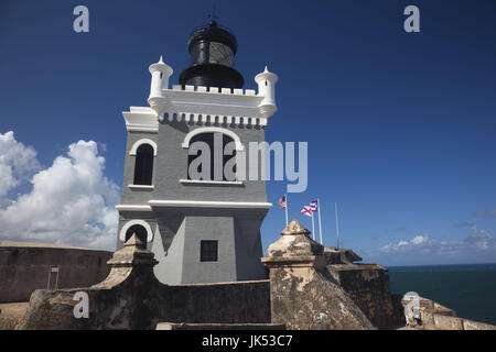 Puerto Rico, San Juan, San Juan, El Morro Festung, Leuchtturm Stockfoto