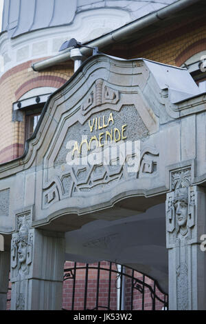 Südwestlichen Estland, Pärnu, Estland, Ammende Villa, Art-Nouveau-Jugendstil-Hotel, b. 1904, Eingang detail Stockfoto