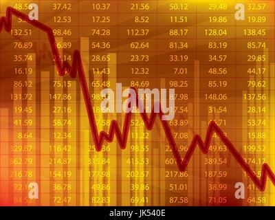 Business-Grafik mit Pfeil zeigt Verlust und Krise finanziell an der Börse. Stock Vektor