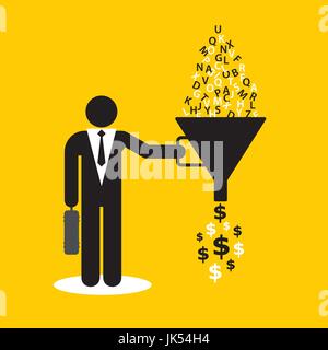 Trichter Alphabet Buchstaben im Symbol Geld umwandeln. Unternehmer-Symbol. Stock Vektor