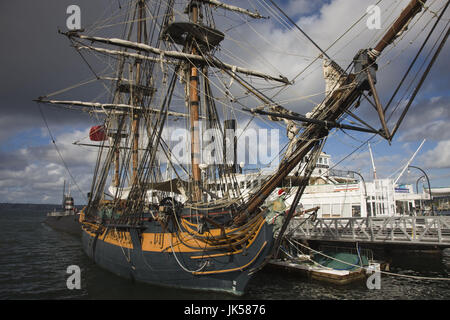 USA, California, San Diego, Schifffahrtsmuseum, HMS Surprise, Nachbildung der Royal Navy Fregatte aus dem 18. Jahrhundert Stockfoto