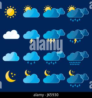 Satz von Symbolen Meteorologie, Klima und Wetter Widget-Vorlage. Stock Vektor