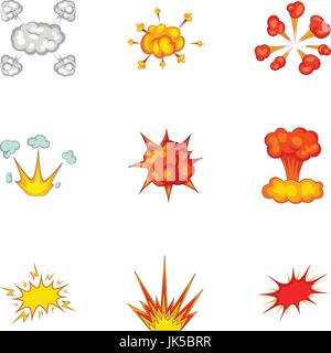 Verschieden geformte Feuerwerk Explosion Icons Set. Cartoon-Satz von 9 verschieden geformte Feuerwerk Explosion Vektor-Icons für Web isoliert auf weißem Hintergrund Stock Vektor