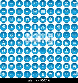 100 Kinder Spiele Icons set im blauen Kreis isoliert auf weißem Vektor-illustration Stock Vektor