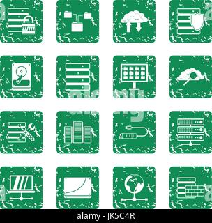 Database-Icons set im Grunge-Stil grün isoliert Vektor-illustration Stock Vektor