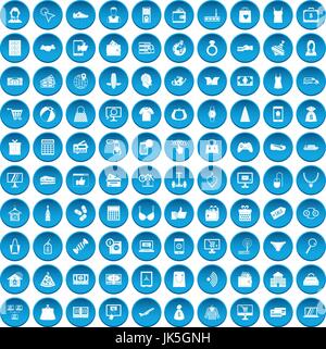 100 Online-shopping Icons set blau Stock Vektor