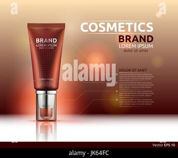 Feuchtigkeitsspendende Serum-kosmetische Anzeigen-Vorlage. Feuchtigkeitsspendende Gesichtslotion. Mock-up 3D realistische Darstellung. Funkelnden blauen Hintergrund-Farben Stock Vektor