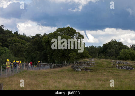 Bowlees, obere Teesdale, County Durham UK.  Samstag, 22. Juli 2017. Großbritannien Wetter.  Diese Wolkentrichter bilden in einem Tornado wurde in der Nähe von Bowlees im oberen Teesdale heute Nachmittag als Gewitter und sintflutartigen Regen fegte durch einige Teile der Grafschaft Durham entdeckt. Dies bildete nur Minuten nach vier Personen aus einer nahe gelegenen Insel in den Fluss Tees gerettet werden konnten, nach durch eine Überschwemmung abgeschnitten.  Bildnachweis: David Forster/Alamy Live-Nachrichten. Stockfoto