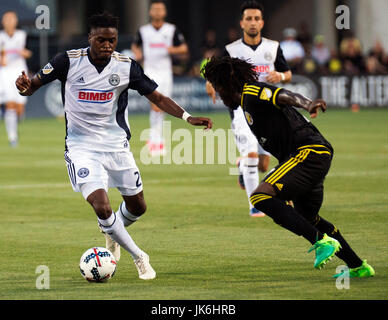 Columbus, Ohio, USA. 22. Juli 2017. Philadelphia Union Mittelfeldspieler Marcus Epps (20) Hndles den Ball gegen Philadelphia in ihrem Spiel Mapfre-Stadion in Columbus, Ohio. Columbus, Ohio, USA. Brent Clark/Alamy Live-Nachrichten Stockfoto