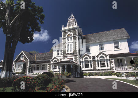 Karibik, Kleine Antillen, St. Lucia, Castries, Regierung Haus Mittelamerika, Inselstaat, Entstehungsjahr Winward Inseln, Hauptstadtkulturfonds, Stadt, Sehenswürdigkeit, Haus, Wohnhaus, Renoviert, Baustil, Viktorianischer Kolonialstil, Auffahrts Stockfoto