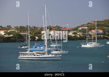 Grenada, Südküste, l ' Anse Aux Epines, Prickly Bay, Yachthafen Karibik, Westindische Inseln, Kleine Antillen, Inseln Über Dem Winde, Insel, Süden, bereitzuhalten, Stadtansicht, Lance Aux Epines, Hafenbecken, Yachten, Schiffe, Segelboote, Ankern, Reiseziel, Urlaubsziel, Tourismus Stockfoto