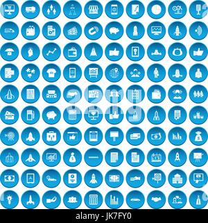 100 Start-Icons set blau Stock Vektor