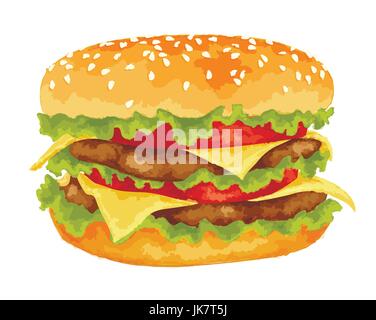 Modernes Design Aquarell-Vektor-Illustration, big Burger auf weißem Hintergrund Stock Vektor