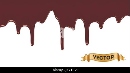 Realistische Vektor-Illustration der geschmolzene Schokolade tropft auf weißem Hintergrund Stock Vektor