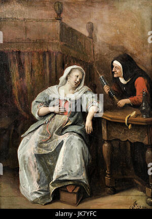 Jan Steen, die kranke Frau. Ca. 1660-1670. Öl auf Holz. Museum Boijmans Van Beuningen, Rotterdam, Niederlande. Stockfoto