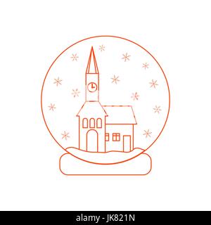 Vector Abbildung: Rathaus mit Uhr und das Haus innen Glaskugel mit Schnee. Design Element für Postkarte, Einladung, Banner oder Flyer i Stock Vektor
